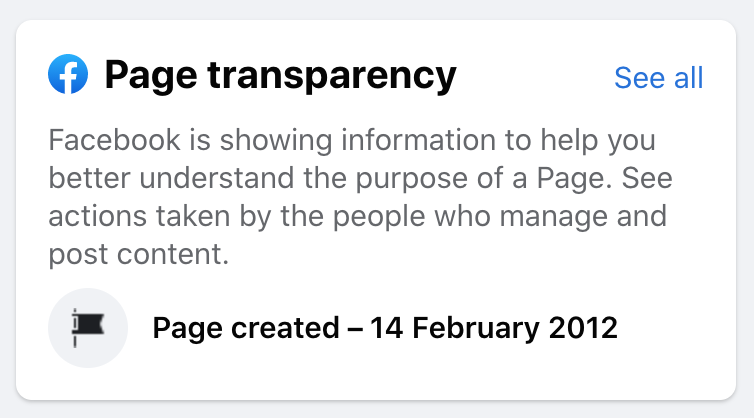 Facebook Page Transparency Image