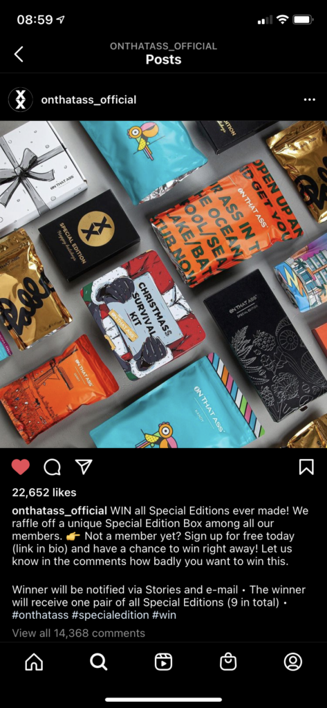Instagram post of On That Ass Christmas giveaway